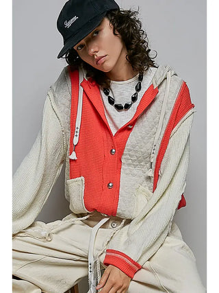 Pol - Cut Sew Multi Fabric Quilted Thermal Hoodie Jacket Sale