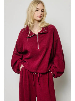 Charlotte Avery Cinch Waist Half Zip, Burgundy