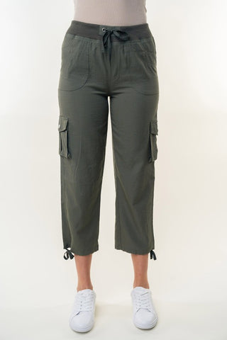 White Birch High-waisted solid knit cargo pant Olive