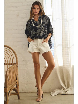 Oddi - Printed Relaxed-Fit Blouse - Black