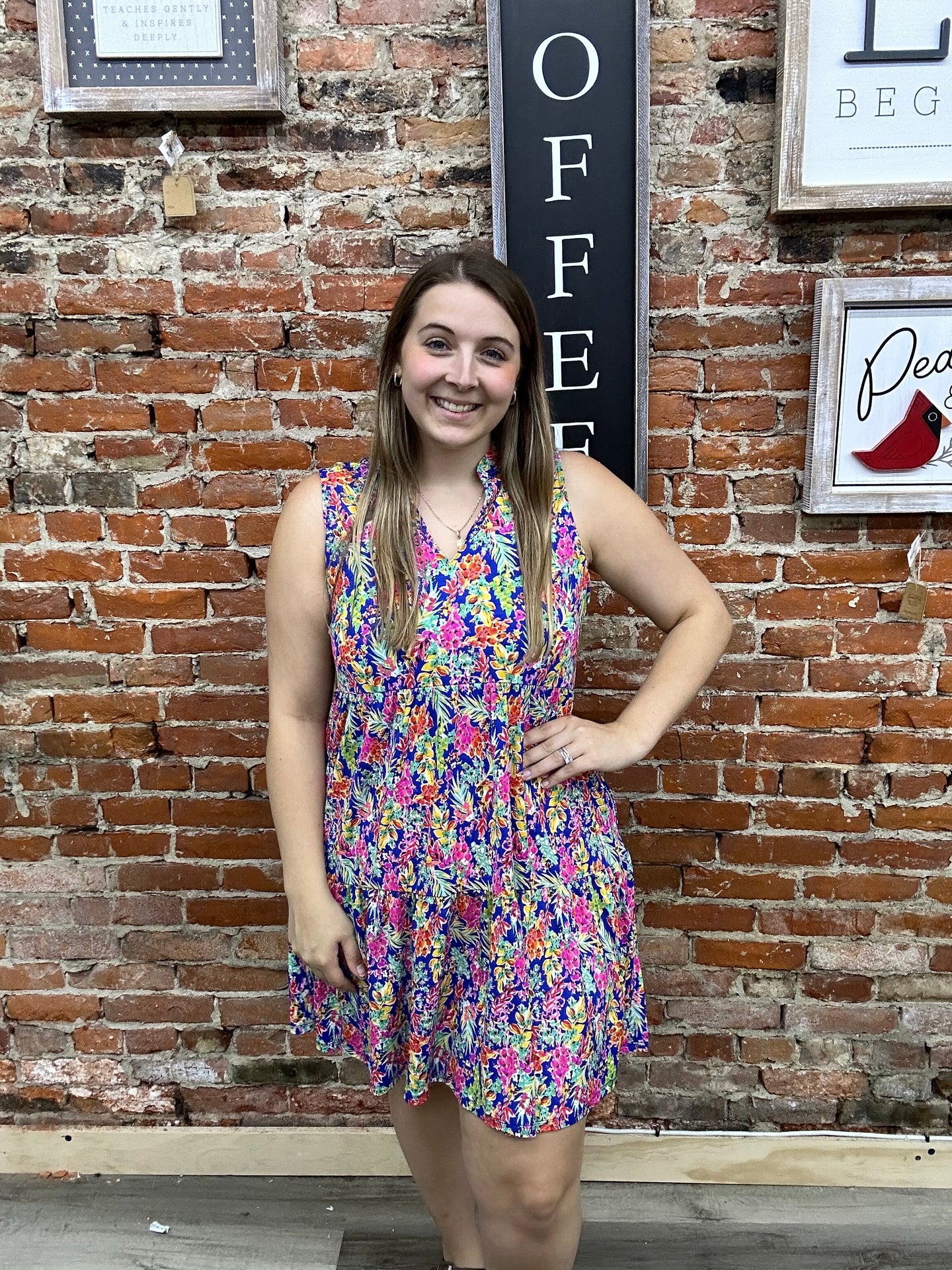 Dear Scarlett Dress Blue and Yellow Floral LIZ3TDRESS- C0009