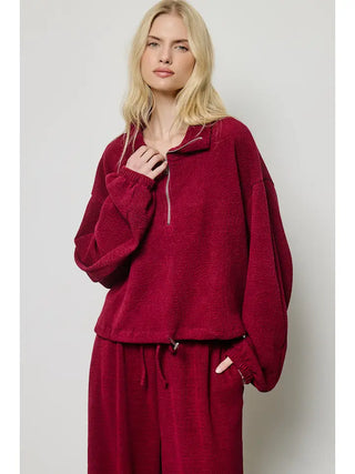 Charlotte Avery Cinch Waist Half Zip, Burgundy