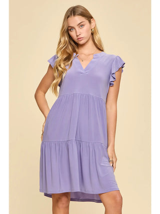 Dear Scarlett Flutter Sleeve Tiered Dress- Lush Lavender
