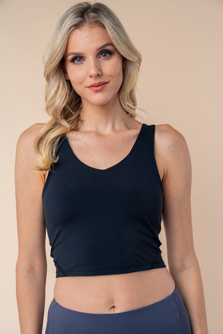 A sleeveless solid knit bralette with a V-neck - Black