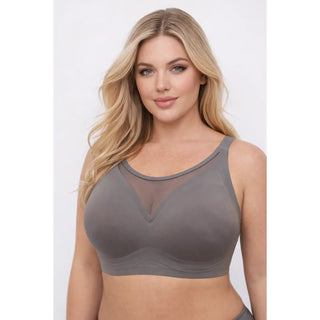 Jady K Lori Bralette – Mesh Inset Wireless Bra - Gray