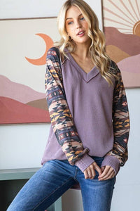 HEIMISH - SOLID URBAN RIBBED AND GEOMETRIC CONTRAST TOP
