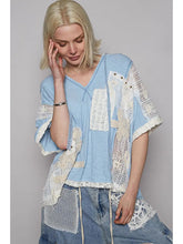 Load image into Gallery viewer, POL Lace V-Neck Hoodie Top – Relaxed Neutral Rib with Lace Detail
