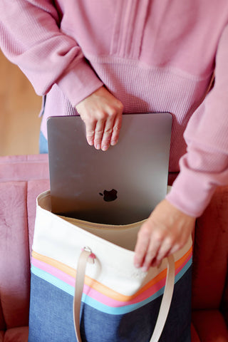 Jadelynn Brooke - Laptop Tote - Denim Print (Denim/Pink/Cream)