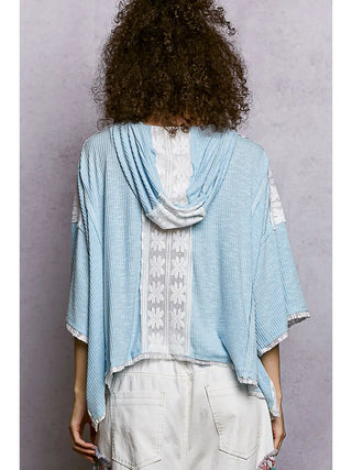 POL Sky Blue Hooded Boho Top