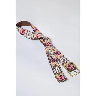 Pol Clothing - Handcrafted Flower Embroidered Bead Belt - Charcoal Multi