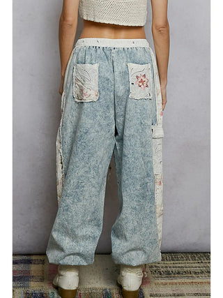 POL Boho Embroidered Patchwork Pants – Vintage Wash