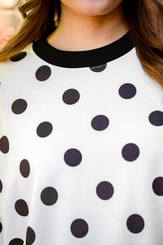 Printed Terry Skort Set- Black/White Polka Dot