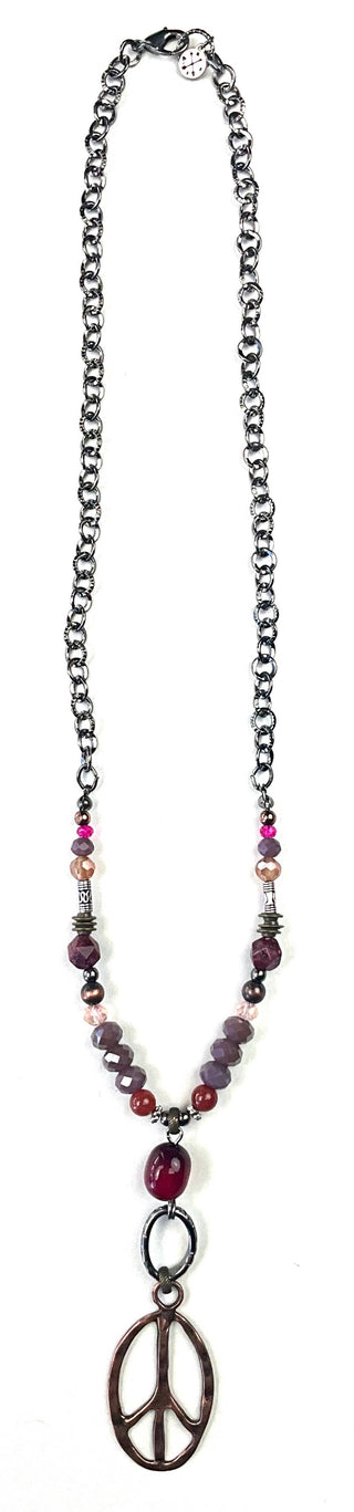 Lost & Found Trading - PC547 NK-Beaded w/Chain & Peace Sign Pendant