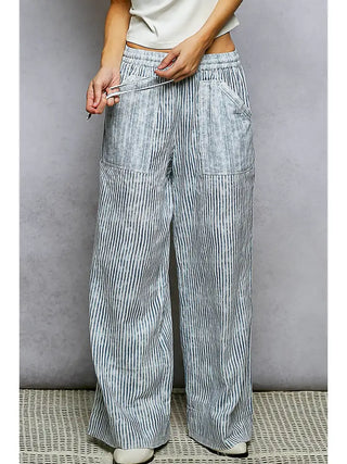 POL - Striped Big Pocket Waist Band Straight Fit Pants