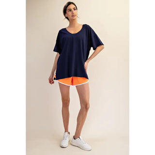 Rae Mode - Navy Oversized Reversible V Neck Top