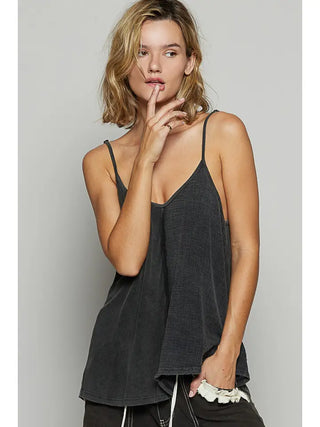 POL - Color Block Sleeveless Top -Black