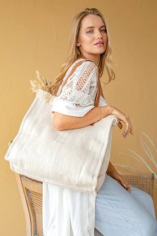 Jen & Co. - Madison Handwoven Fringe Tote – Woven Cotton Bag