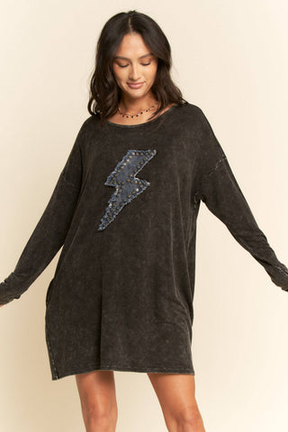Davi & Dani - THUNDER DENIM BUTTON DETAIL POCKET T SHIRT DRESS
