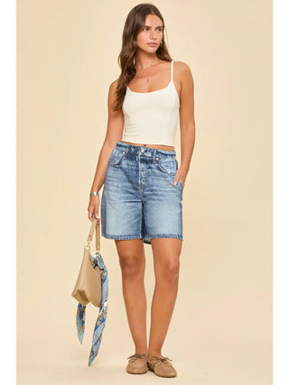 Dear Scarlett Elastic Waist Denim Shorts-  Classic Denim