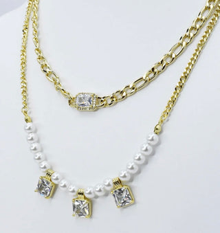 Pearl & Crystal Layered Chain Necklace