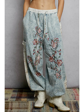POL Boho Embroidered Patchwork Pants – Vintage Wash