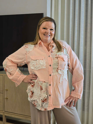 POL Long Sleeve Roomy Fit Shirt- Baby Pink