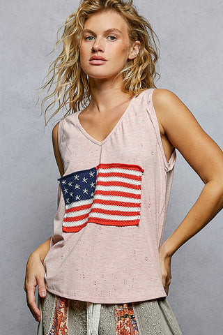POL American Flag Patch Sleeveless V-Neck Tank Soft Pink