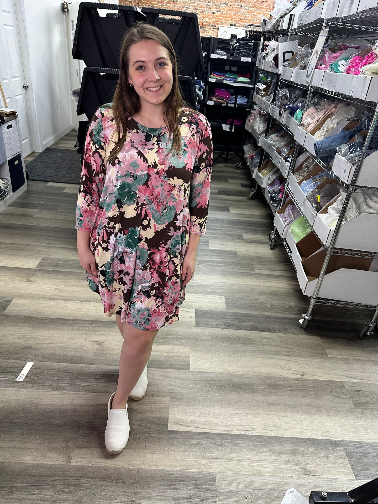 Dear Scarlett Round Neck Mocha Floral Dress