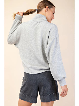 Rae Mode Half-Zip Lounge Pullover – Relaxed Fit Comfort Top Heathered Grey