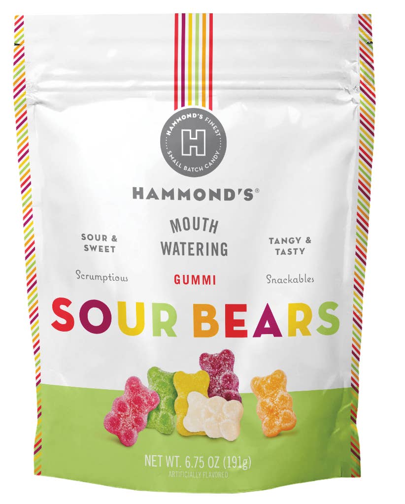 Hammond's Candies - Sweet & Sour Candy - Gummi Bears - 6.75 oz Resealable Bag