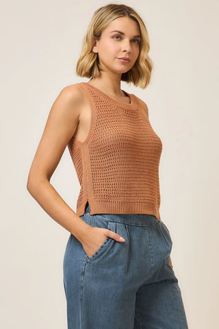 Cozy Co. - Open Knit Cotton Sleeveless Top