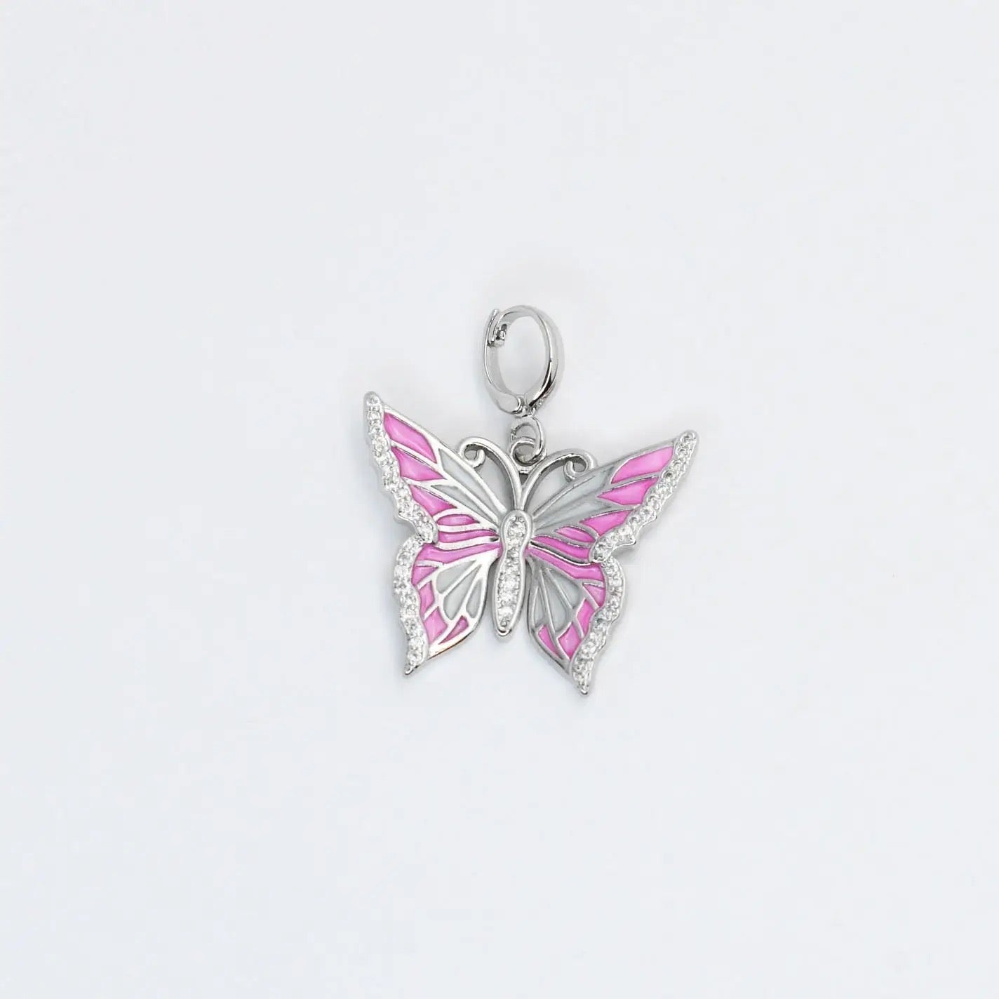 Treasure Jewels Pink Butterfly Charm In Silver & Gold