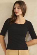 Load image into Gallery viewer, Yelete Pure Comfort Modern Mid Sleeve Ribbed Fitted Top Black
