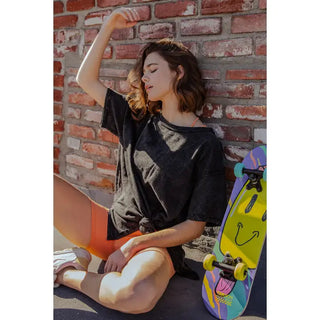 Rae Mode - Black Mineral Washed Short Sleeve Top with Side Slit