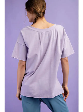 Rae Mode- Lavender V-Neck Reversible Short Sleeve Top