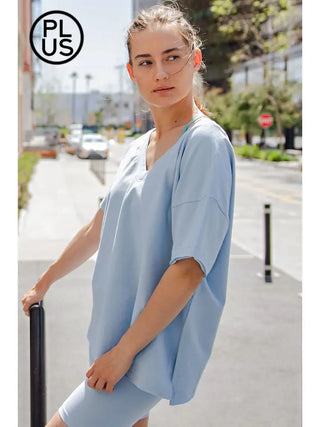 Rae Mode- Dusty Blue V-Neck Reversible Short Sleeve Top
