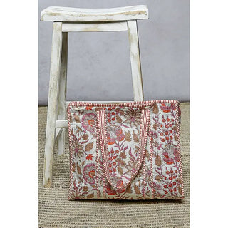POL - Quilted Striped Binding Roomy Fit Ivory Tote Bag