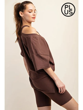 Rae Mode- Brown Deep V-Neck Reversible Short Sleeve Top
