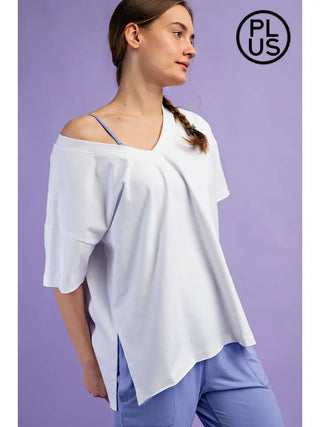 Rae Mode- Off-White V-Neck Reversible Short Sleeve Top
