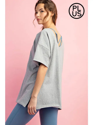 Rae Mode- Heather Grey V-Neck Reversible Short Sleeve Top