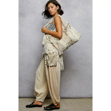 Load image into Gallery viewer, POL - Mirror Dangle Tassel Lace Patched Hobo Bag - Natural
