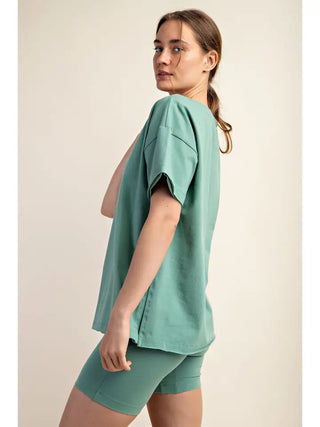 Rae Mode- Sage V-Neck Reversible Short Sleeve Top