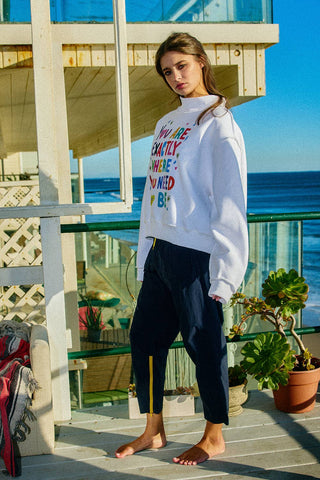 BUCKETLIST Exactly Where you Need to Be Reversible Graphic Mock-Neck Crop Sweatshirt