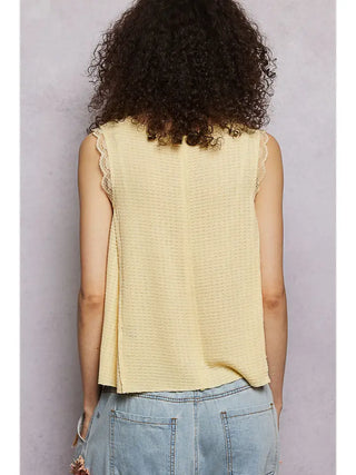 POL - Wavy Lace Sleeveless Top - Dandelion