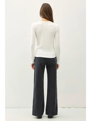 Be Cool - Round Neck Long Sleeve Knit Top - Ivory