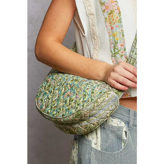 POL - Pistachio Blue Essential Lightweight Quilted Floral Bag