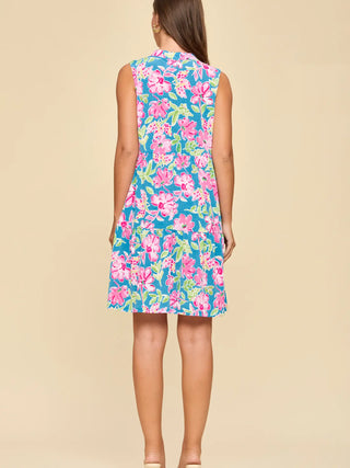 Dear Scarlett Sleeveless Floral Tiered Dress- Royal Blue
