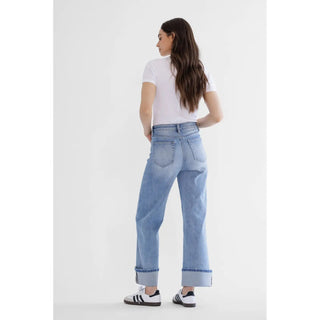Mica Super High Rise Wide Leg Jeans with Cuffed Hem – Light Wash | Boutique Denim