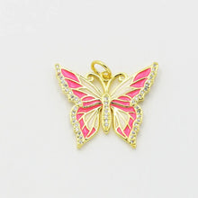 Load image into Gallery viewer, Treasure Jewels Pink Butterfly Charm In Silver &amp; Gold
