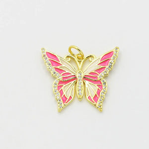 Treasure Jewels Pink Butterfly Charm In Silver & Gold